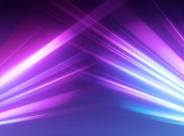 A vibrant display of intersecting pink, purple, and blue lights forms an X shape against a dark background, creating a dynamic and futuristic feel.